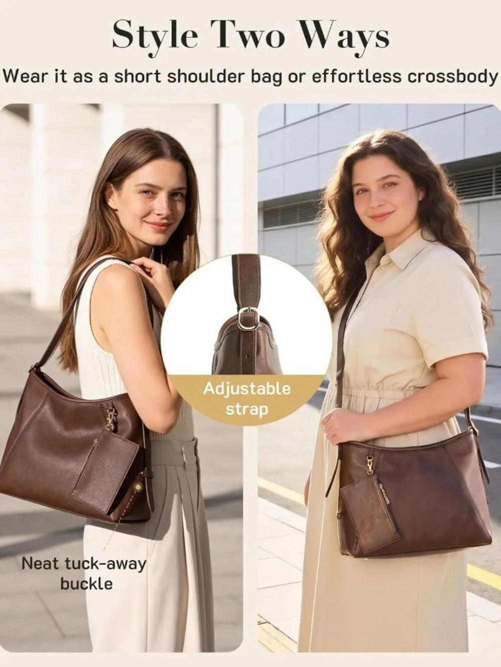Stylish PU Leather Hobo Bag for Women | Multi-Pocket Crossbody & Tote Handbag